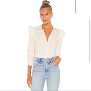NWT Free People Samantha Ruffle Button Down in Ecru Wash.